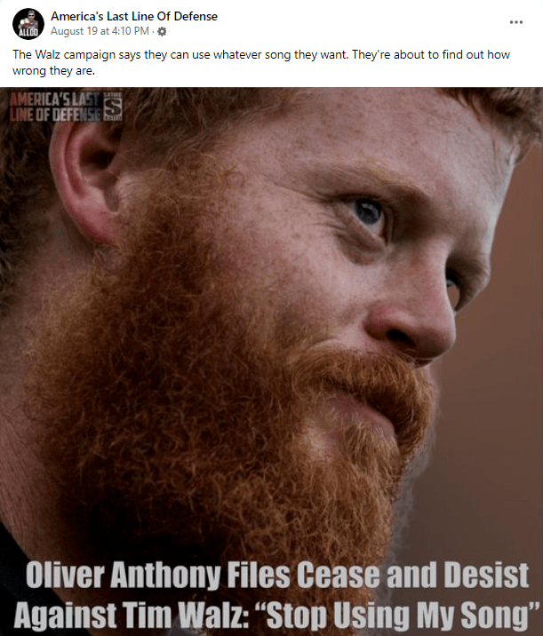 Fact Check Country Folk Singer Oliver Anthony Did NOT File Cease And